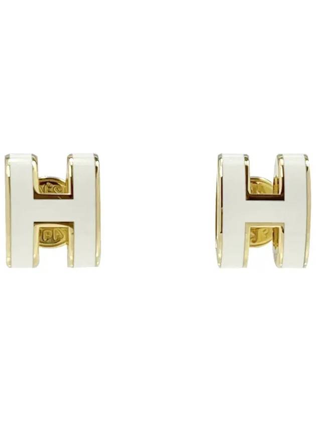 Mini Pop H Earrings Gold Gold Blanc - HERMES - BALAAN 2