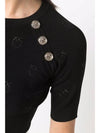 Monogram Gold Button Cropped Viscose Short Sleeve T-Shirt Black - PINKO - BALAAN 3