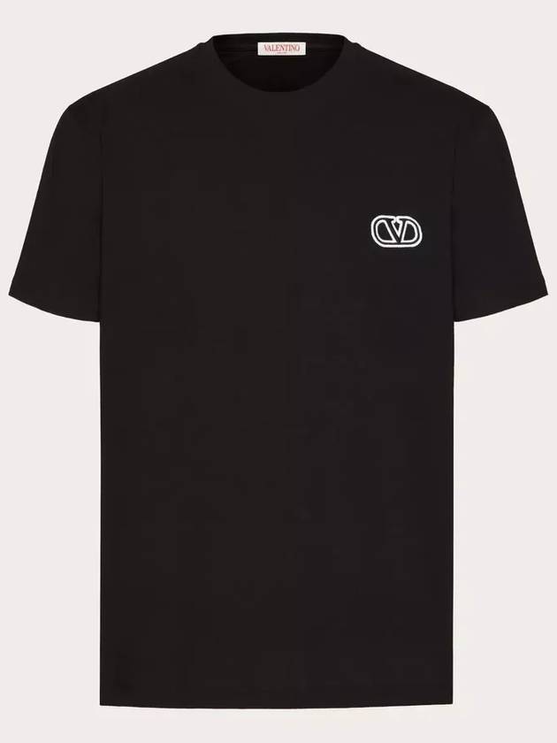 V Logo Signature Patch Cotton Short Sleeve T-Shirt Black - VALENTINO - BALAAN 2