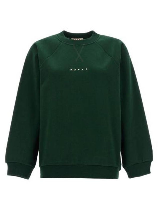 Logo Print Cotton Sweatshirt Dark Green - MARNI - BALAAN 1