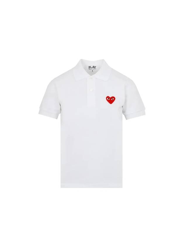 Play Women's Small Red Heart Wappen Short Sleeve PK Shirt P1 T005 5 White - COMME DES GARCONS - BALAAN 1