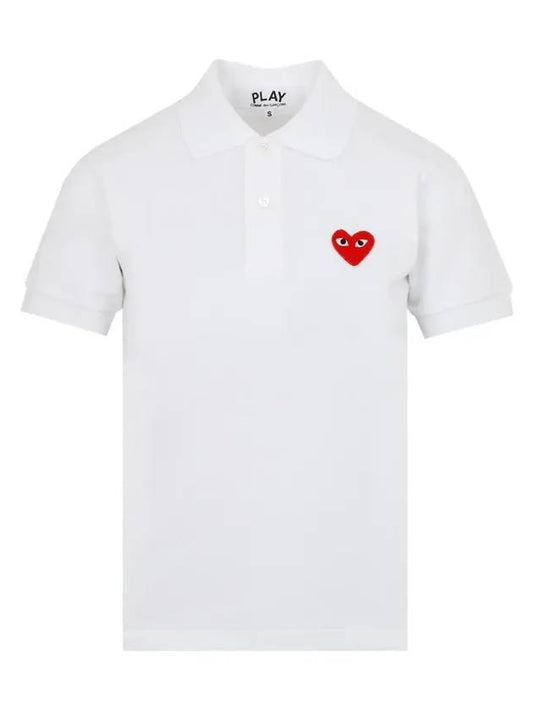 Play Women's Small Red Heart Wappen Short Sleeve PK Shirt P1 T005 5 White - COMME DES GARCONS - BALAAN 1
