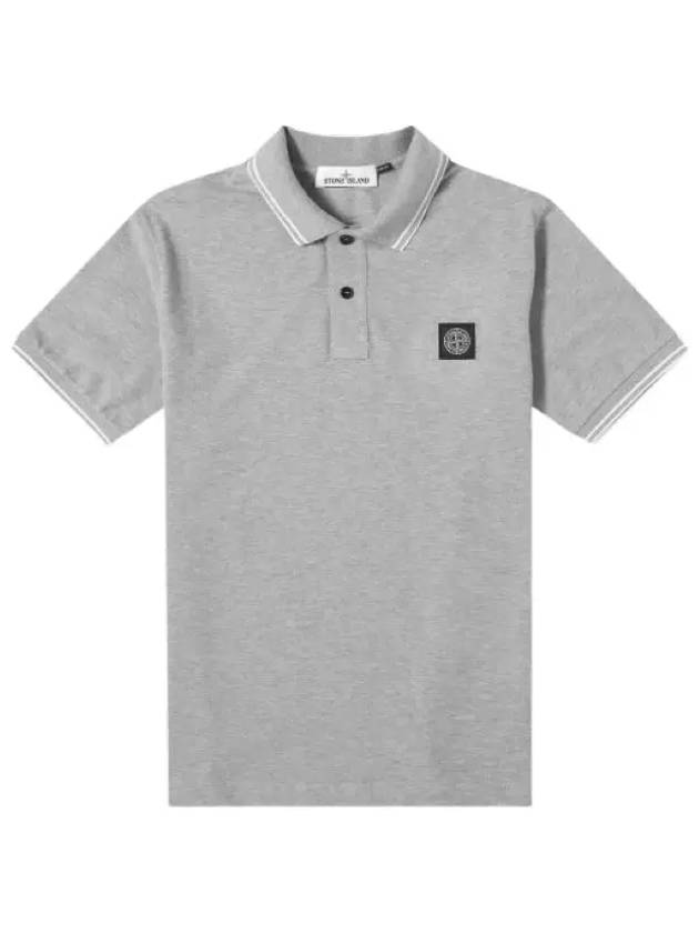 Men's Two Line Wappen Patch Cotton Short Sleeve Polo Shirt Grey - STONE ISLAND - BALAAN 4