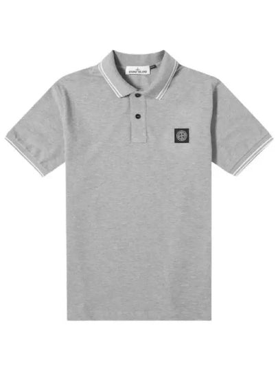 Men's Two Line Wappen Patch Cotton Short Sleeve Polo Shirt Grey - STONE ISLAND - BALAAN 2