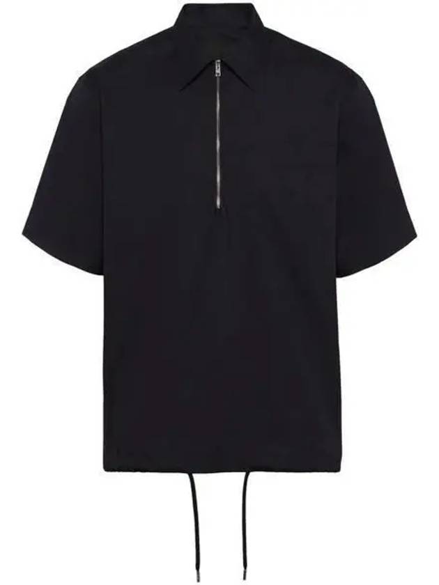 Half Zipper Short Sleeve Shirt Black - PRADA - BALAAN 2