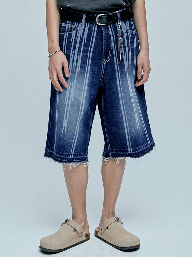 Navajo pattern cut off Bermuda pants indigo blue - KND - BALAAN 7