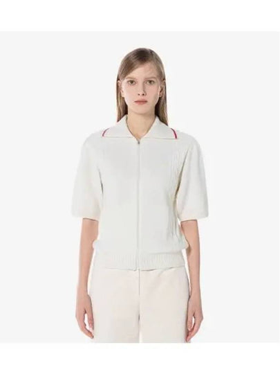 Women's Cable Short Sleeve Cardigan Off White - LACOSTE - BALAAN 2