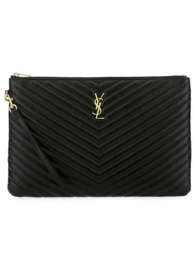 Gold Monogram Document Holder In Matelasse Leather Black - SAINT LAURENT - BALAAN 2