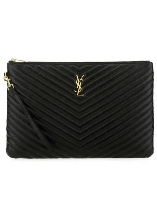 Gold Monogram Document Holder In Matelasse Leather Black - SAINT LAURENT - BALAAN 2