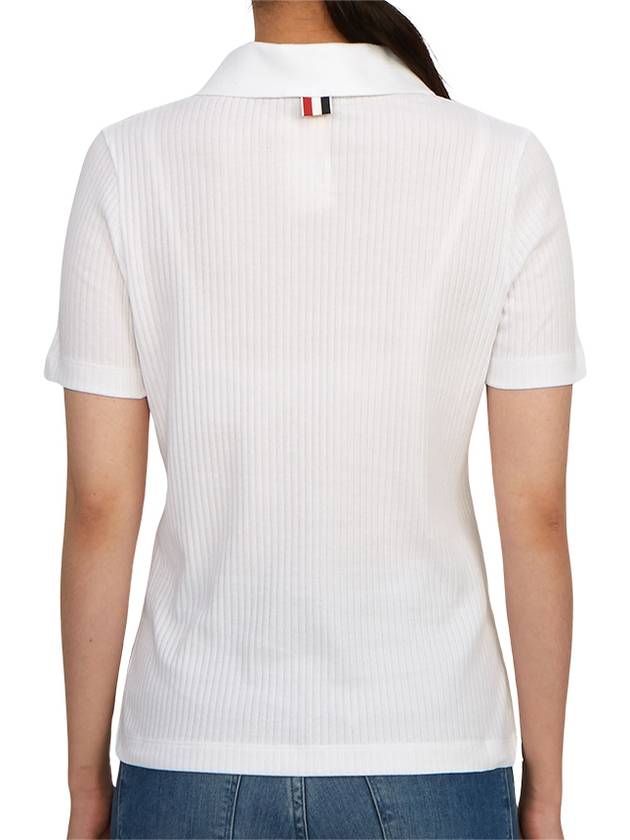 Three Stripes High Twist Rib Polo Shirt White - THOM BROWNE - BALAAN 5