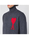 Big Heart Logo Wool Knit Turtleneck Grey - AMI - BALAAN 3