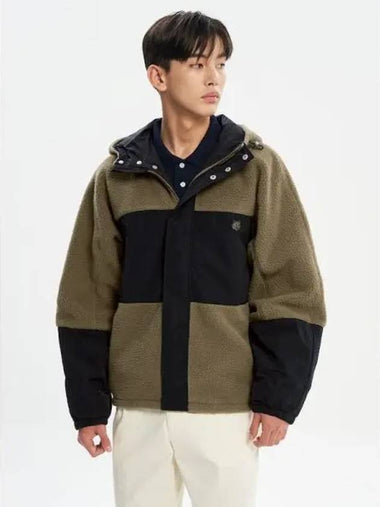 Men s Color Block Polar Fleece Blouson College Patch Black Khaki Domestic Product GM0023092055546 - MAISON KITSUNE - BALAAN 1