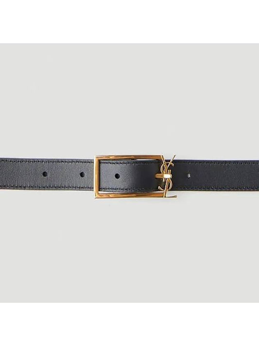 Monogram Logo Plaque Buckle Fastening Leather Belt Black - SAINT LAURENT - BALAAN 1