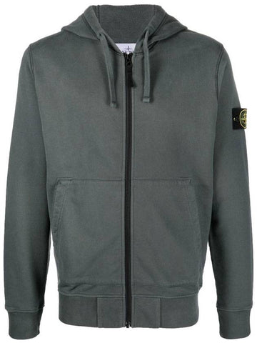 Wappen Patch Cotton Fleece Zip Up Hoodie Dark Green - STONE ISLAND - BALAAN 1