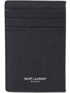 Grain De Poudre Embossed Logo Money Clip Card Wallet Black - SAINT LAURENT - BALAAN 1