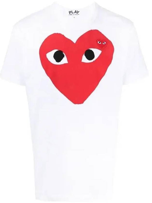 Men's Black Eye Red Double Heart Short Sleeve T-Shirt P1 T026 1 White - COMME DES GARCONS - BALAAN 2