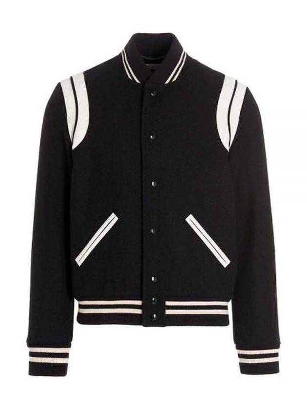 Teddy Bomber Jacket in Wool Black White - SAINT LAURENT - BALAAN 2