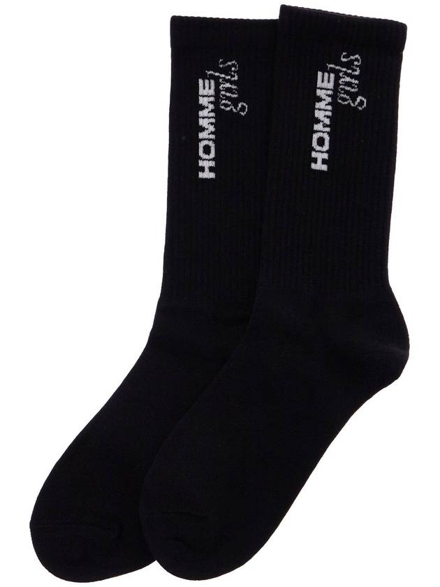 black medium cotton socks pack of 3 with embroidered logo - HOMMEGIRLS - BALAAN 3