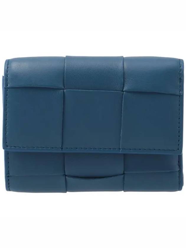 Cassette Tri-Fold Zipper Half Wallet Blue - BOTTEGA VENETA - BALAAN 2