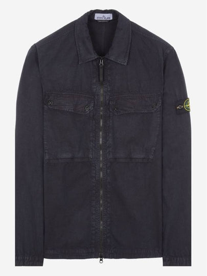 Brushed Organic Cotton Overshirt Jacket Navy - STONE ISLAND - BALAAN 2