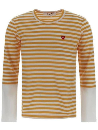 Women's Small Red Heart Striped Long Sleeve T-Shirt P1 T319 2 Yellow - COMME DES GARCONS PLAY - BALAAN 2