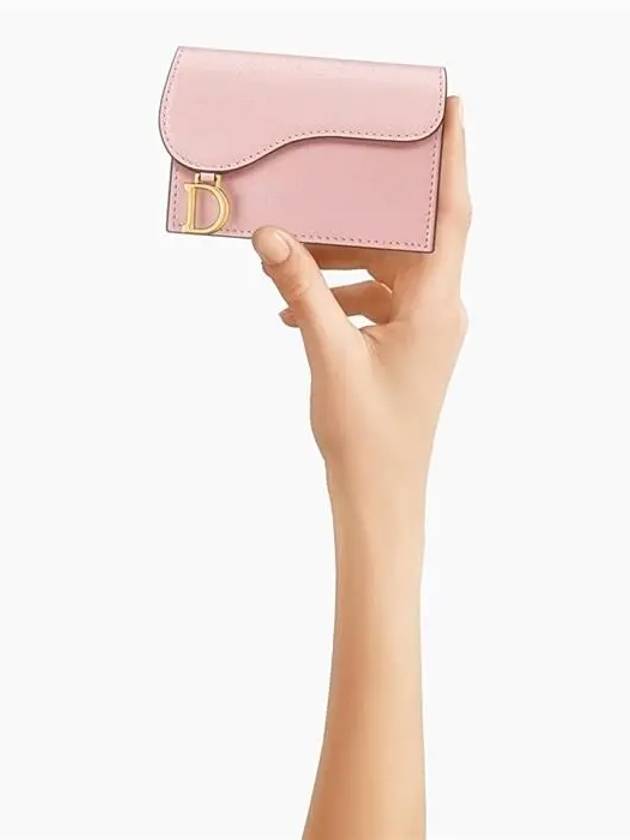 Saddle Bloom Goatskin Flap Card Wallet Antique Pink - DIOR - BALAAN 6