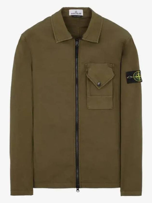 Stretch Cotton Gabardine Overshirt Jacket Olive - STONE ISLAND - BALAAN 2