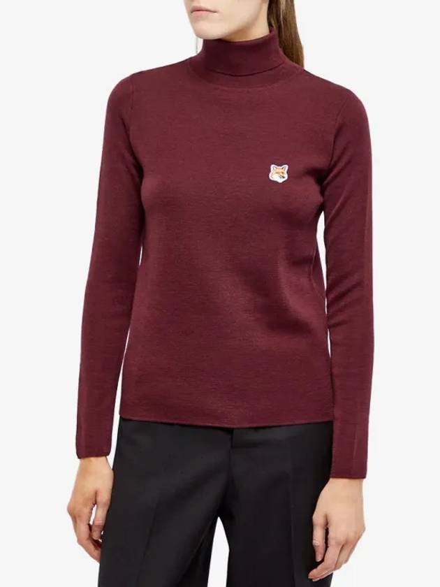 Women Fox Head Patch Wool Turtleneck Dark Red - MAISON KITSUNE - BALAAN 3