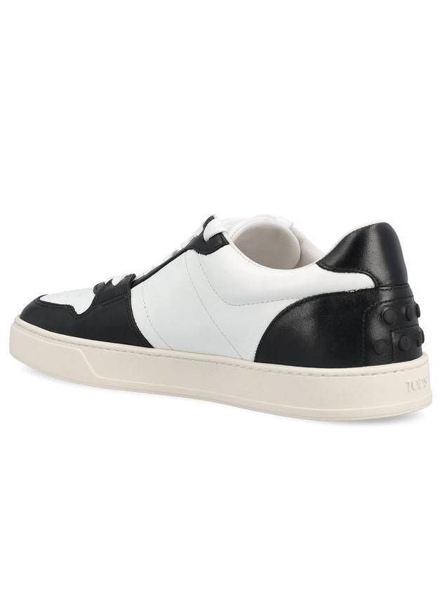 Double T Leather Low Top Sneakers Black White - TOD'S - BALAAN 4