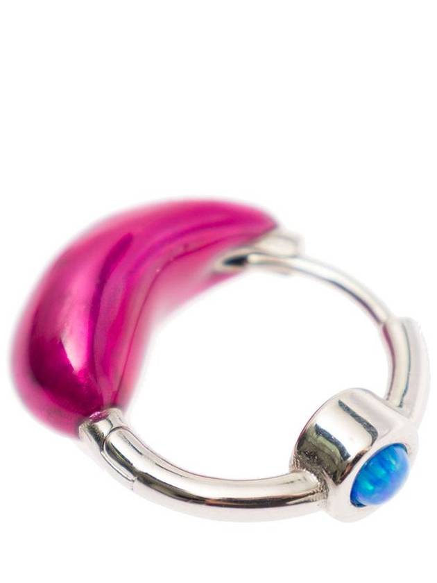 'Lava' Silver Hoops Earrings With Fuchsia Detail In Rhodium Plated Brass Woman - PANCONESI - BALAAN 2