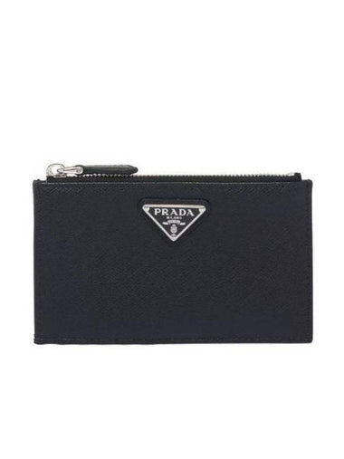 Saffiano Leather Card Wallet Black Gold - PRADA - BALAAN 1