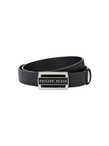 Men's Square Buckle Leather Belt Black 271559 - PHILIPP PLEIN - BALAAN 1