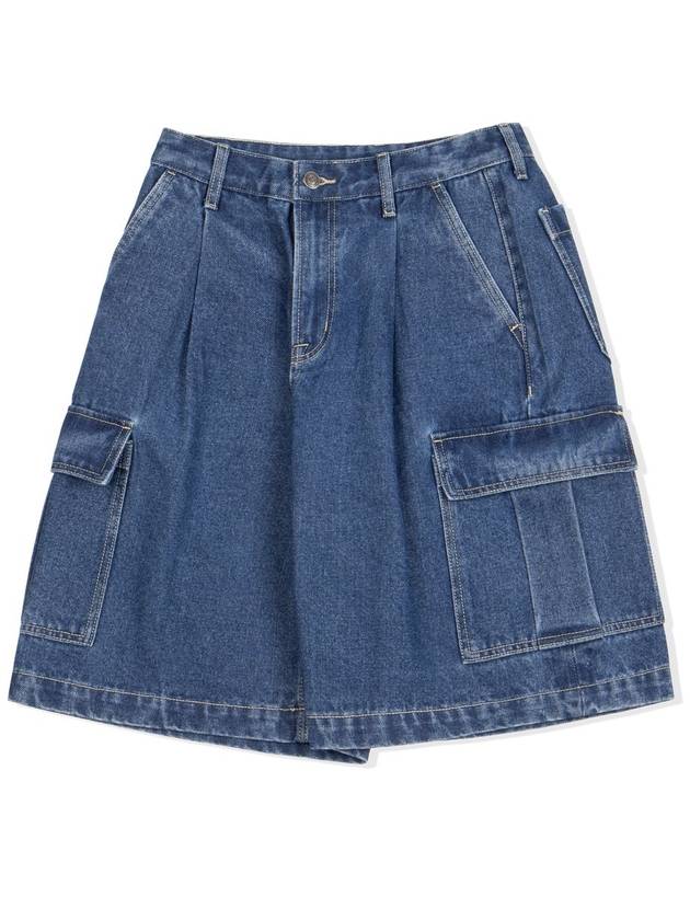 Dumba Wide Cargo Denim Shorts Blue - GRAYBLVD - BALAAN 4