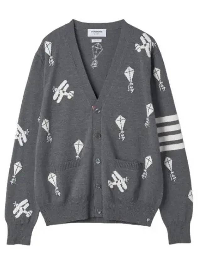 Men s Diagonal Sky Icon Cardigan Medium Gray - THOM BROWNE - BALAAN 1