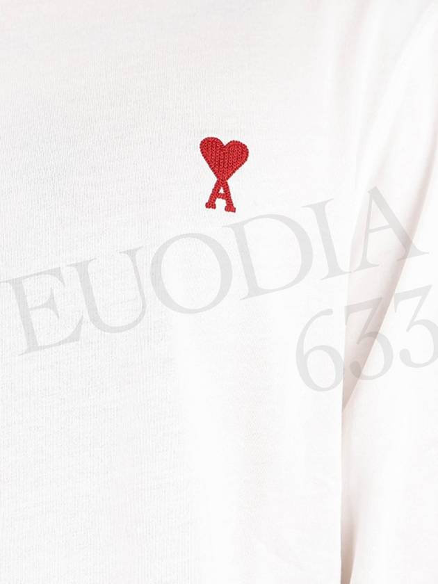 Chain Stitch Heart Logo Long Sleeve T-Shirt White - AMI - BALAAN 11