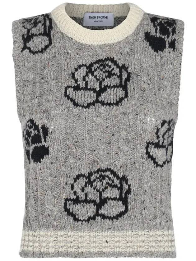 Rose intarsia cable knit top light gray - THOM BROWNE - BALAAN 1