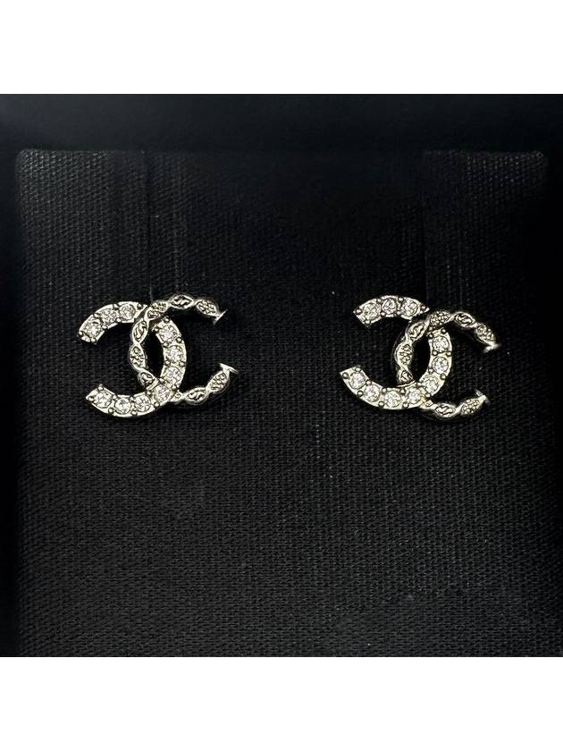 CC Logo Crystal Stud Earrings Silver - CHANEL - BALAAN 2