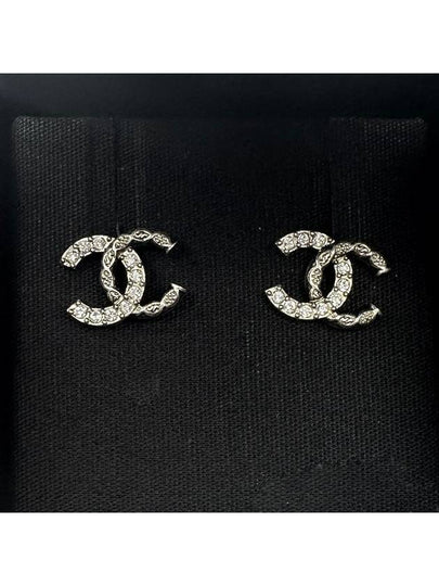 CC Logo Crystal Stud Earrings Silver - CHANEL - BALAAN 2