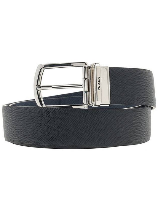 Logo Saffiano Reversible Belt Leather Blue - PRADA - BALAAN 1
