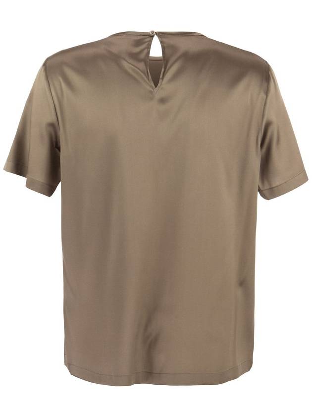 Silk Satin Short Sleeve T Shirt Camel - PESERICO - BALAAN 3