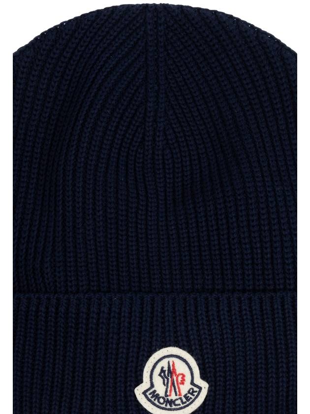 Moncler Cotton Hat With Logo Patch, Men's, Navy Blue - MONCLER - BALAAN 4