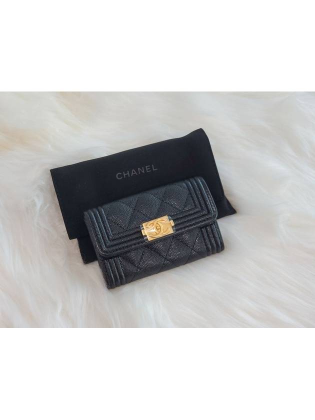 Boy  Flap Card Holder Grained Calfskin Gold Black - CHANEL - BALAAN 3