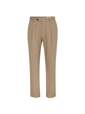 Cotton Tapered One Tuck Slacks Beige - SOLEW - BALAAN 1