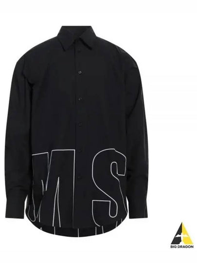 Embroidered Logo Cotton Long Sleeve Shirt Black - MSGM - BALAAN 2