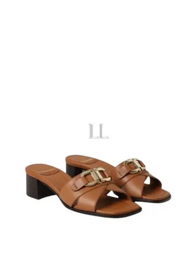 Gancini Ornament Slide Sandal Heels Brown - SALVATORE FERRAGAMO - BALAAN 2