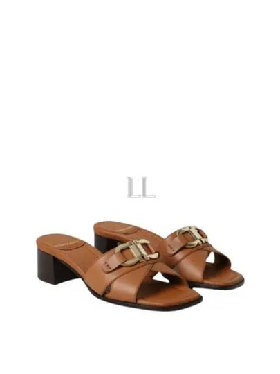 Gancini Ornament Slide Sandal Heels Brown - SALVATORE FERRAGAMO - BALAAN 2