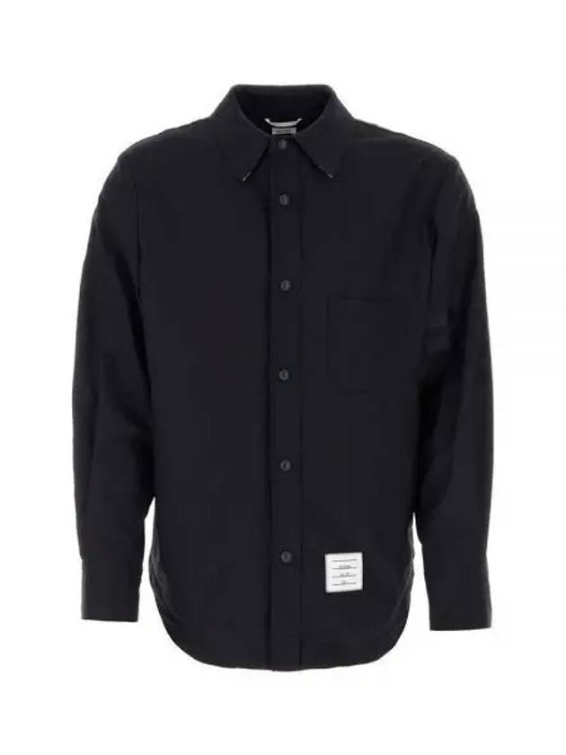 4 Bar Stripe Plain Weaving Wool Long Sleeve Shirt Navy - THOM BROWNE - BALAAN 2