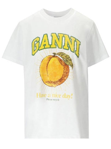 Women's Relaxed Peach Print Short Sleeve T-Shirt White - GANNI - BALAAN 1