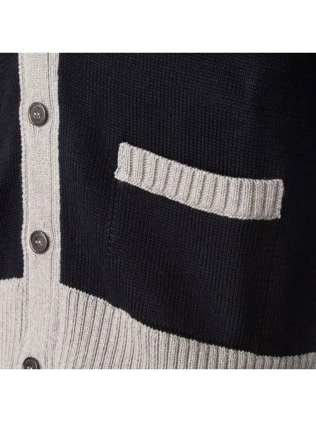 Three Stripe V Neck Cotton Cardigan Navy - THOM BROWNE - BALAAN 8