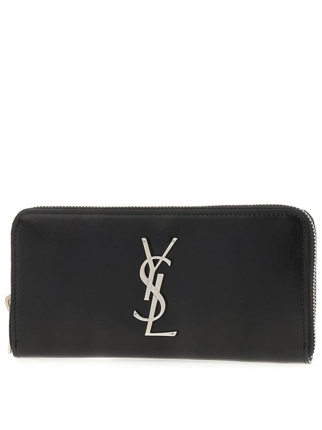 Monogram Silver Logo Zip Around Long Wallet Black - SAINT LAURENT - BALAAN 2